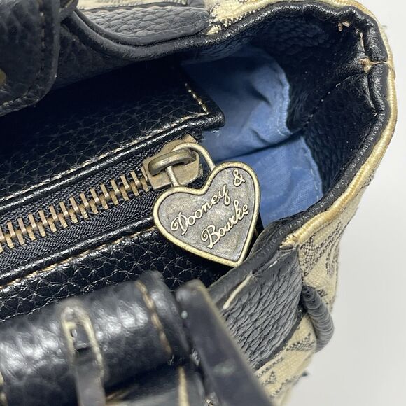 Dooney Bourke Tote Bag Tan Canvas  Black Lettering Leather Handbag Adjustable - Picture 10 of 14